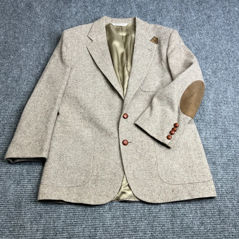 Stafford Country Collection Mens 42R Tweed Sport Coat Elbow Patches